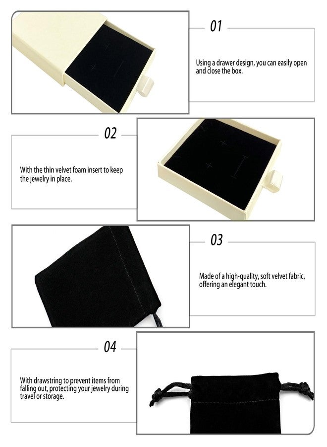 Quacc Small Jewelry Gift Box and Velvet Bag, Necklace Bracelet Earring Cardboard Organizer Square Jewellery Gift Box Pendent Storage Case for Birthday Xmas Christmas Wrapping (Beige) - Image 5
